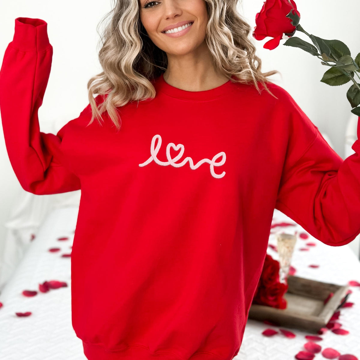 Love Valentine's Bride Embroidered Crewneck Sweatshirt - PayRespects