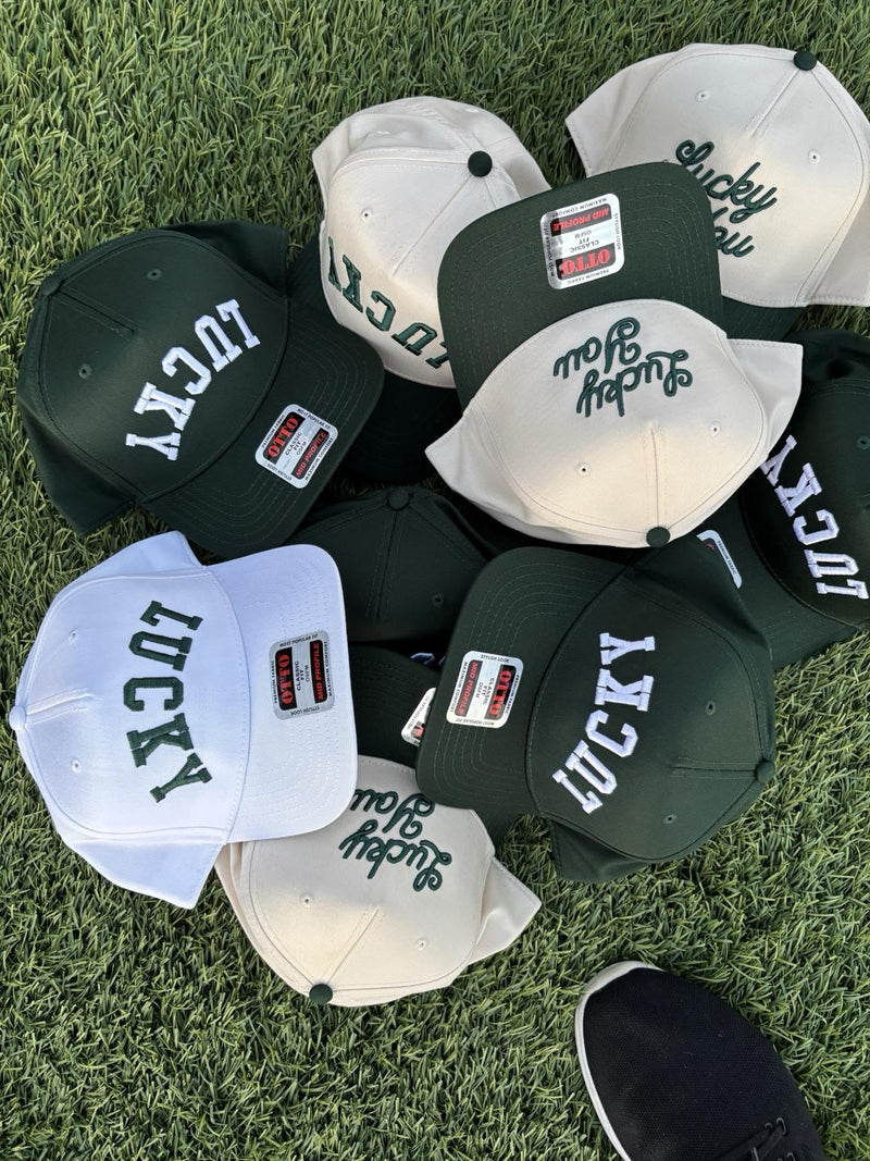 Lucky — snapbacks in three colorways, made by PAYRESPECTS