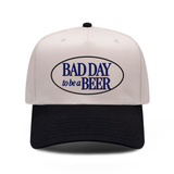 Bad Day To Be a Beer embroidered hat in black and natural, front view