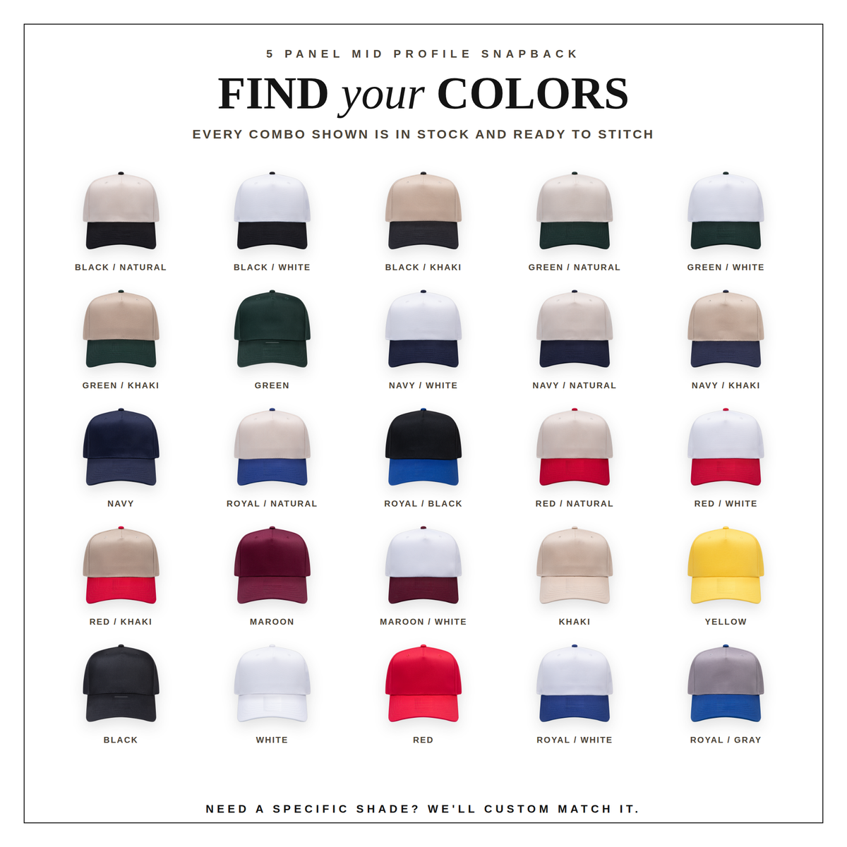 Five Panel Embroidered Snapback Hat