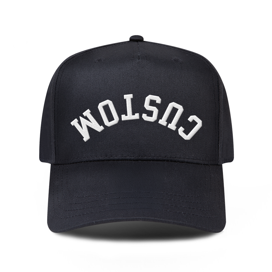 CUSTOM Upside Down Thin embroidered hat in Black, front view.
