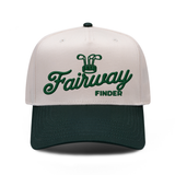 Fairway Finder embroidered hat in Dark Green / Natural, front view.
