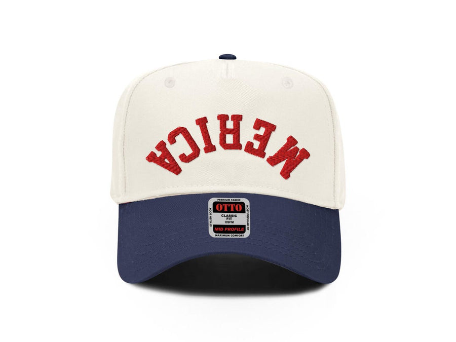 Upside down Merica embroidered two tone trucker hat