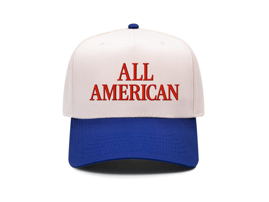 All American embroidered two tone trucker hat - cream and royal blue