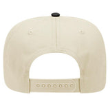 Back of a natural snapback hat showing the plastic snap closure