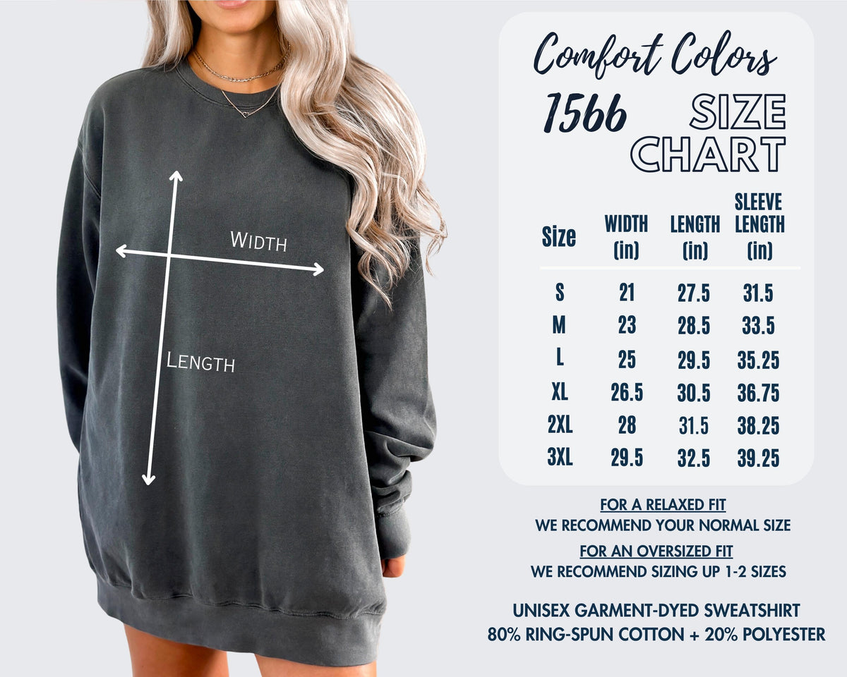 Comfort Colors 1566 size chart, small to 3XL