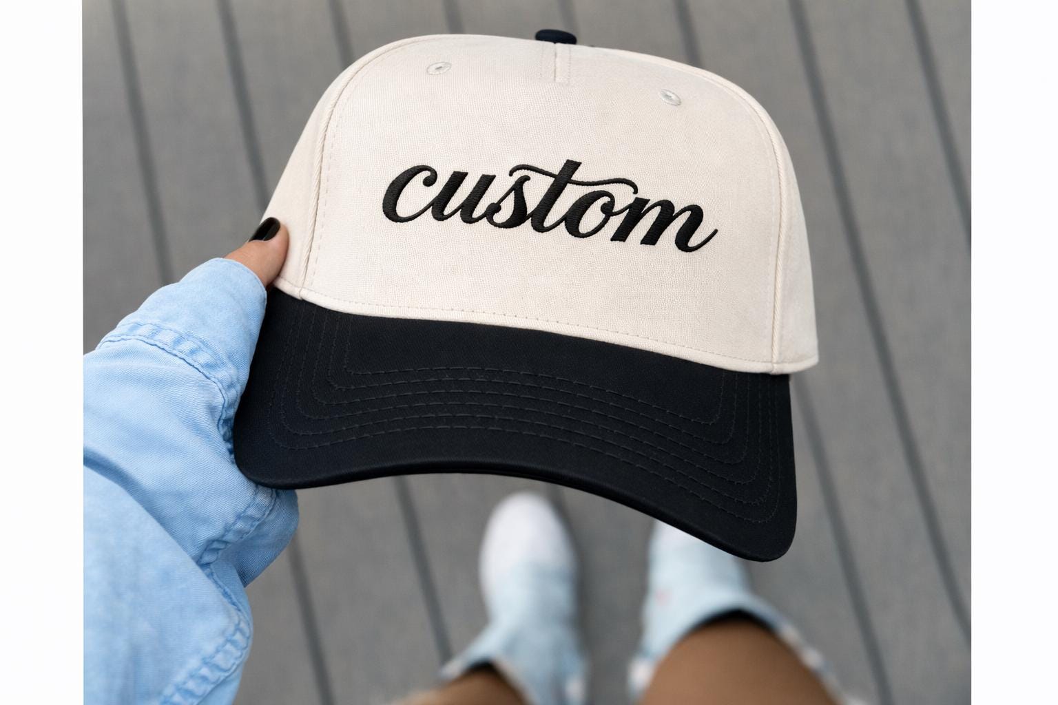 HAT CUSTOM EMBROIDERED CURSIVE VINTAGE TRUCKER HAT