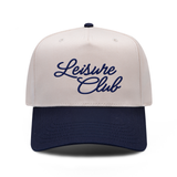 Leisure Club embroidered hat in Navy / Natural, front view.
