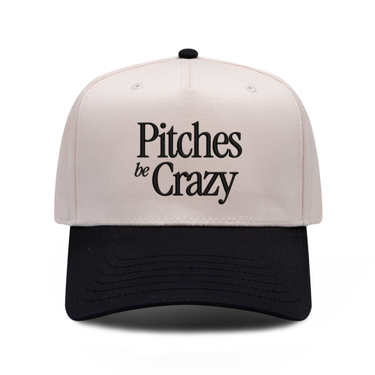 Pitches be Crazy embroidered hat in black and natural, front view