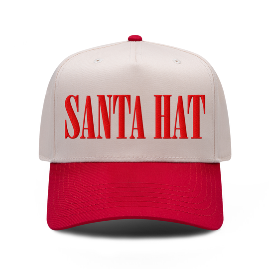 SANTA HAT embroidered hat in Red / Natural, front view.